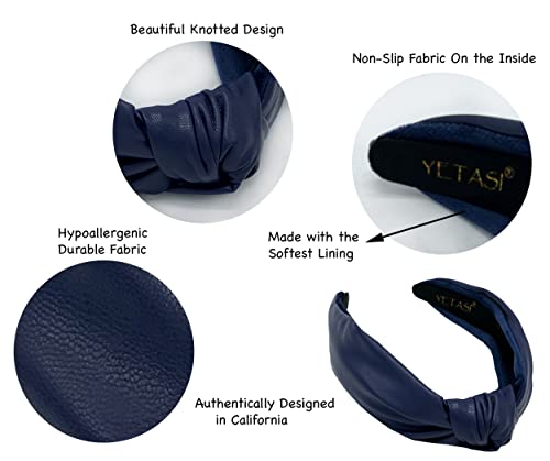 Navy Blue Headbands for Women Year-round Wearable All Day, Trendy Head bands Adult Women's Hair Leather Knotted Headband for Women is a Top Knot Womens Head band Fashion Designer Girl - color: Navy