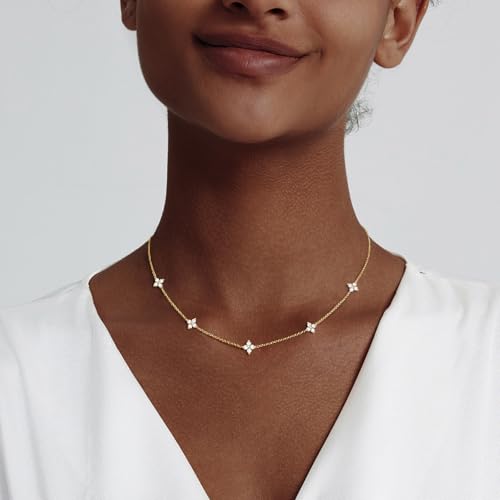 Luxval Diamond Pendant Gold Necklace for Women，Dainty 18k Gold Plated Choker Necklaces Simple Gold Jewelry Gifts for Women Girls - color: Gold-5 CZ flower