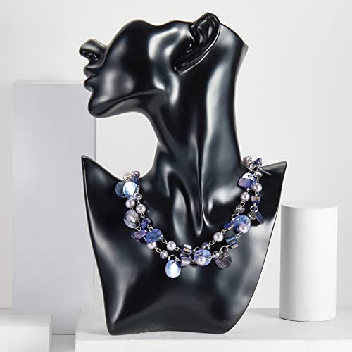 Noessla Layered Beaded Chunky Necklace for Women Boho Two-color Shell Statement Necklace Fashion Collar Costume Jewelry Gifts for Mum - color: 14-Purple
