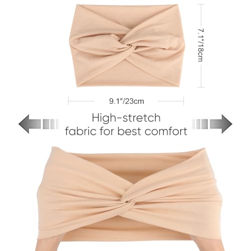 AQOKKA Extra Wide Headbands for Women Large Turban Headband Non Slip Boho Elastic Hairband Hair Twisted Knot Head Bands Accessories - color: 4 Pcs: Grass Green, Pink, Khaki, Light Blue