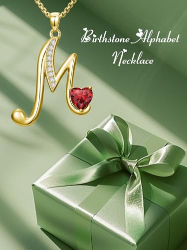 Birthday Gifts for Women 18k Gold Initial Necklaces for Women Simple Alphabets Letters with Birthstone Pendants Name Jewelry Anniversary Wedding Gifts for Sister Daughter Her (with Gift Box) - color: 01-Jan-Garnet, style: Letter M