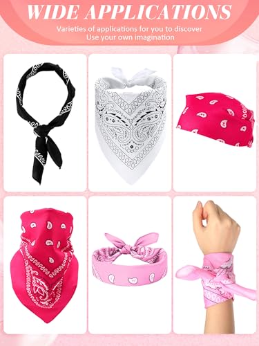 Unittype 48 Pieces Paisley Bandana Novelty Unisex Cowboy Headband Sports Bandannas Scarf Outdoor for Western Party Costume - color: White, Pink, Rose Red, Black, style: Classic
