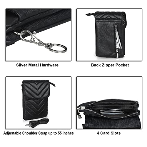 befen Genuine Leather Small Crossbody Bags for Women Cell Phone Bag Cross Body Purses,Silver Zipper - color: Chevron Quilted Black