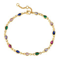 Dremmy Studios Gold Bracelet for Women 18K Gold Plated Dainty Paperclip Cubic Zirconia Disc Coin Star Cable Satellite Bead Pearl Simple Boho Minimalist Stacking Layered Link Jewelry Gift - color: CZ Rainbow