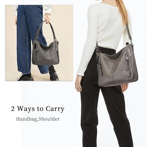 Shoulder Handbags for Women Large Soft Casual PU Leather Hobo Tote Purses - color: A-grey