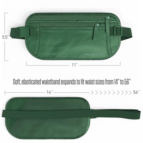 VENTURE 4TH Money Belt for Travel – Slim Hidden Under-Clothes RFID Blocking Anti-Theft Passport Holder & Travel Wallet Pouch for Men & Women to Protect Cash, Cards & Documents (Sleek Army Green) - color: Sleek Army Green
