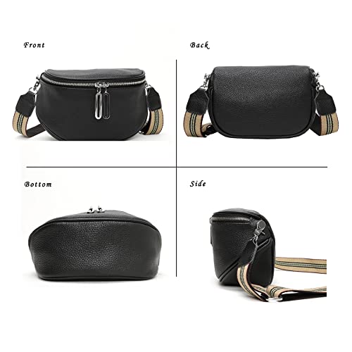 Fanny Pack Crossbody Bags For Women Genuine Leather Fashion Shoulder Handbag Belt Bag Waist Purse (Black01) - color: Black01