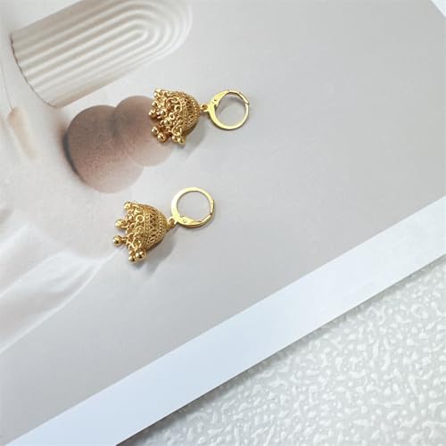 Gold-Tone Indian Jhumki Bell Hoop Vintage Statement Earrings for Women Retro Ethnic Bohemian Hollow Jhumka Round Bells Tassel Dangle Drop Earring Bollywood Traditional Boho Gypsy Huggie Hoops Jewelry