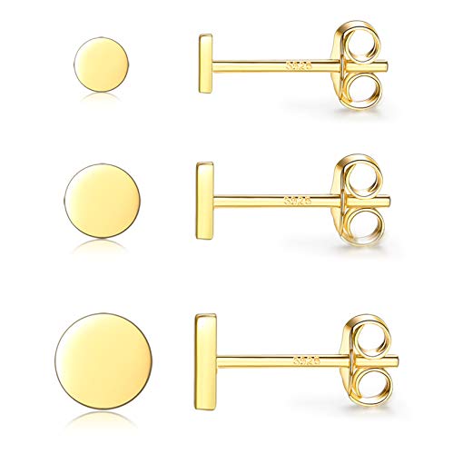 925 Sterling Silver Dot Stud Earrings | Small Simple Round Disc Stud Earrings | Tiny Flat Circle Hypoallergenic Cartilage Tragus Piercing Earrings Gifts for Women Men 2mm 3mm 4mm 5mm - color: #2 gold-3/4/5mm