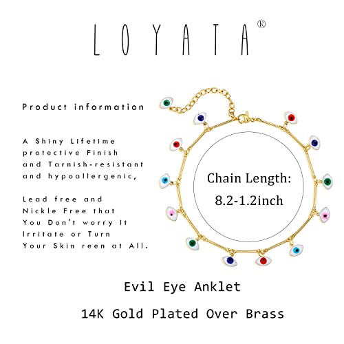LOYATA Dainty Ankle Bracelet,14K Gold Plated Tiny Bead Anklet Dainty White Cubic Zirconia Cross Tassel Foot Chain Cute Lucky Moon Evil Eye Foot Jewelry Boho Anklets for Women - color: Evil Eye B