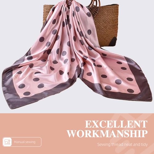 35” Satin Large Square Head Scarves-Like Silk Satin Scarf for Hair Wrapping at Night Bandana Square Scarf for Sleeping - color: Big Polka Point-pink
