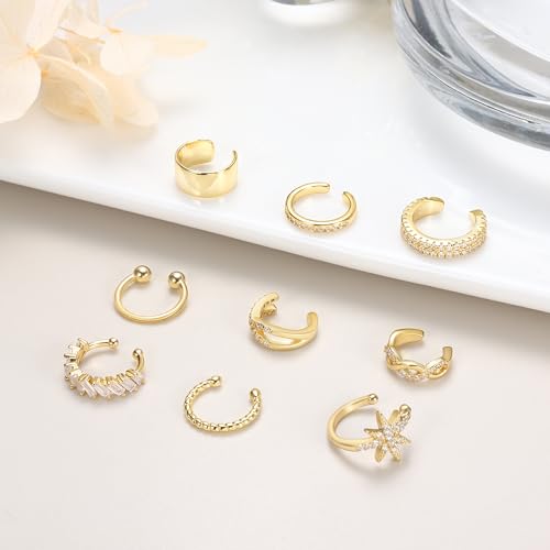 Dochais 9Pcs Ear Cuff 14K Gold Plated Cuff Earrings Gold Ear Cuffs Non Pierced Ear Clips Cartilage Earring Fake Earrings - style: B-12pcs-Gold