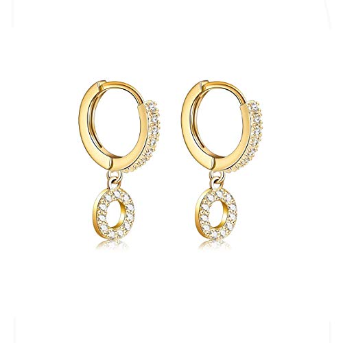 14K Gold Plated Cubic Zirconia Initial Earrings Delicate Small Hoop Earrings Hypoallergenic Letter Earrings for Women - style: O