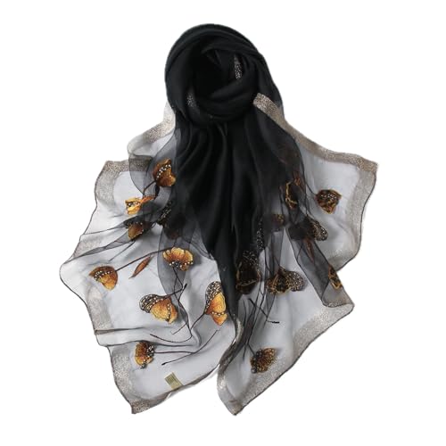 Jeelow Silk Blend Floral Fashion Scarf Shawl Wrap Lightweight Sheer For Women Floral Embroidery Wedding Party Prom - color: Charcoal Black