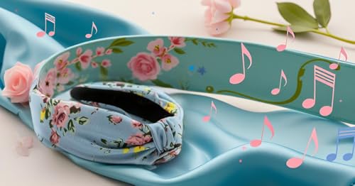 Autumn Headbands for Women Satin Blue Rose Floral Warable All Day, Colorful, Silk Feel, Fall Womens Knotted Headband Fashion Designer Top Knot Girls Hair Head band - color: Sky Blue