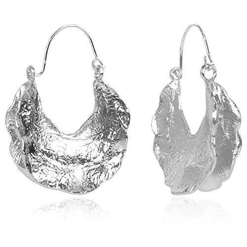 Simple Large Vintage Gold Circle Hoop Earrings Boho Irregular Hollow Shield Shape Dangle Drop Earrings for Women Statement Jewelry Gifts - color: Silver
