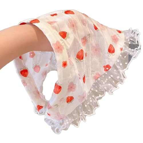 Women's Lace Bandana Headband, Vintage Gingham Triangle Scarf with Bow, French Retro Style for Boho Chic & Casual Outfits (27-Red strawberry, One Size) - color: 27-Red strawberry
