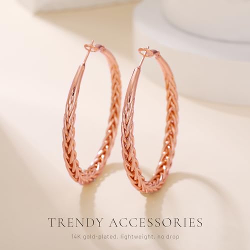 Senteria Silver Hoop Earrings for Women Hypoallergenic 925 Sterling Silver Post Hoop Earrings Lightweight Large Hoops Earring Thick Twisted Silver Hoops 30/40/50MM - color: 40MM Rose Gold