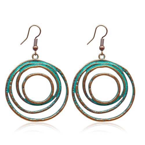 KaFu Boho Earrings For Women Vintage Unique Gypsy Ethnic Dangle Drop Earrings Handmade Bohemian Carved Texture Round Statement Earrings Jewelry Gifts - color: Boho-17