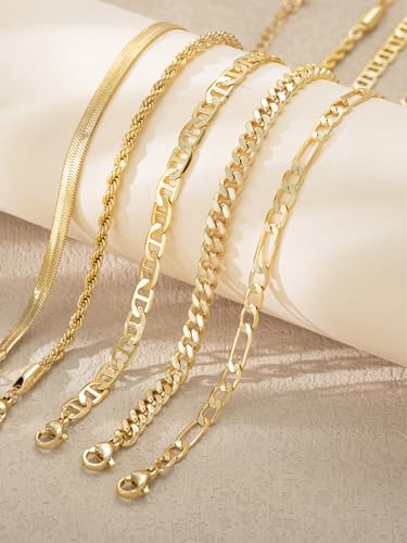 14K Gold/Silver Plated Ankle Bracelets for Women Anklet Set Waterproof Tarnish Resistant Adjustable Dainty Layered Lightweight Hypoallergenic Vacation Beach Pool Party Summer Jewelry Gift - style: Style5