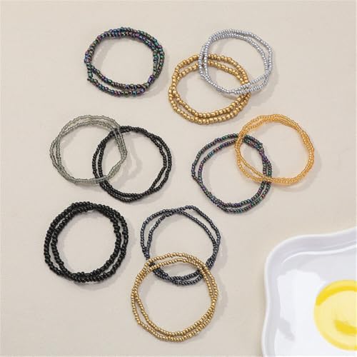 Fuqimanman2020 18Pcs Boho Stackable Beaded Bracelets for Women Colorful Handmade Multilayered Rice Beads Anklets Set Summer Beach Bohemian Jewelry Gift - color: Style 2 Black