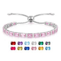 Radiant Cut Birthstone Tennis Bracelets for Women, Adjustable 6–9 Inches White Gold Plated Sterling Silver Bracelet, Hypoallergenic Anniversary Birthday Valentine’s Day Gift for Her - color: 10-Pink Tourmaline