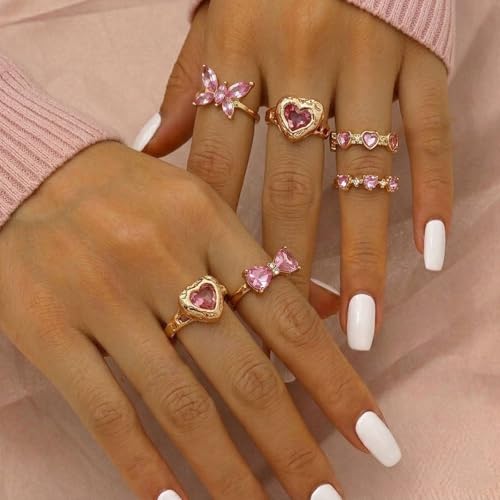 Gold Rings for Women Non Tarnish Stackable Rhinestone Moon Star Rings Dainty Stacking Pearl Butterfly Midi Pinky Thumb Joint Finger Knuckle Ring Set Gold Non Tarnish Jewelry Gifts Trendy Stuff - color: O Gold Bow Rings 10Pcs