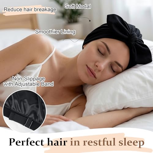 Ababalaya Satin Lined Beanies for Women Chemo Headwear Silky Lined Cotton Sleeping Cap - color: Solid Black