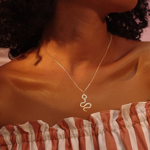 Fettero Animal Necklaces for Women 14K Gold Plated Charm Snake Necklace Elephant Bird Cat Butterfly Pendant Cute Dainty Necklace Jewelry - style: CZ Circle