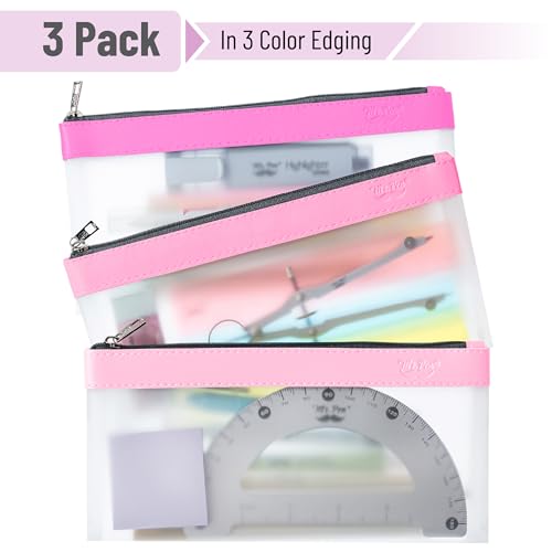 Mr. Pen- Clear Pencil Pouch, 8.50"x4.25", 3 Pack, Durable TPU Material | Medium Water-Resistant Pencil Bags with Smooth Zipper, Multipurpose Clear Pouch for Stationery, School, Office - color: Pink Shades, size: 3 Pack, Medium
