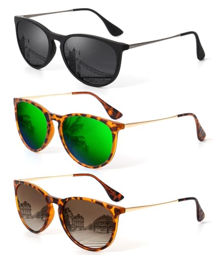 KALIYADI Sunglasses Womens Polarized Womens-Sunglasses: Trendy Sun Glasses with UV400 Retro Style for Party Beach Shopping - color: C3 Black/Grey + Leopard/Green + Leopard/Gradient Brown