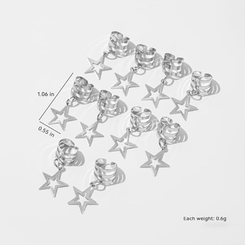 20Pcs Hollow Star Hair Clips | Silver Hair Jewelry Rings & Cuffs for Braids, Dreadlocks | Boho Hair Accessories for Women | Festival Braiding Beads Charms - color: Silver