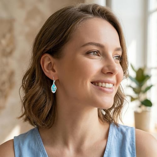 Natural Turquoise Earrings for Women Dangling 925 Sterling Silver Dangle Earrings Western Jewelry Christmas Gift for Sister Mother - style: I-Hummingbird Earrings