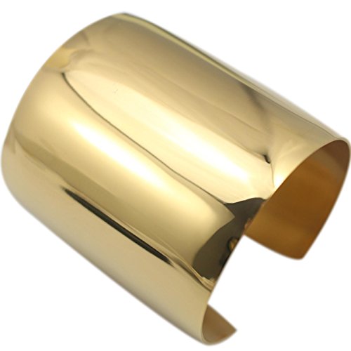 Stainless Steel Smooth Polished Open Cuff Bangle Bracelet for Women Lady Girls Gift - color: Gold