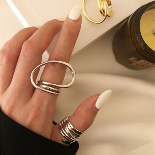 2Pcs Chunky Gold Geometric Statement Knuckle Rings Set Adjustable Irregular Open Thumb Ring Vintage Two Finger Joint Midi Jewelry Metal Accessories for Women