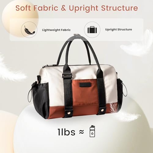 LOVEVOOK Small Gym Bag for Women with Yoga mat Holder, Mini Duffle Bag for Travel with Wet Pocket, Overnight Personal Item Bags, Lightweight Carry on Weekender Duffel for Workout, Dance, Ballet - color: Black-White-Brown, size: 14.5 inch-Small-2Pcs