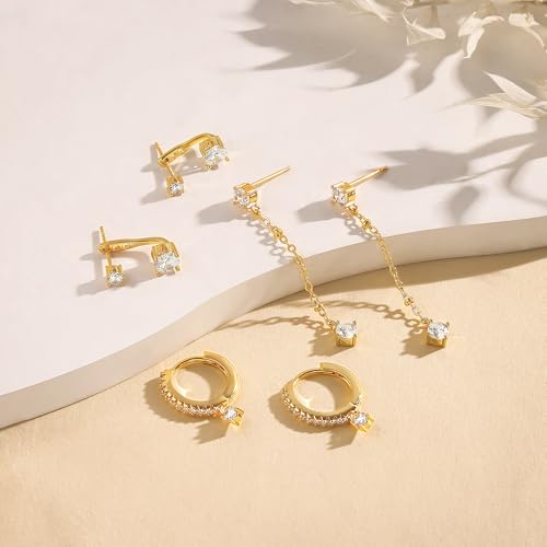 Robaice Dangle Earrings for Women, Long Hypoallergenic Earrings Set for Multiple Piercings, Gold Hoop Earrings Set