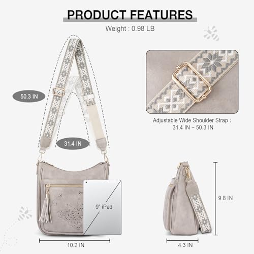 KITEVIUN Medium Crossbody Bags for Women Trendy, Women's Butterfly Shoulder Handbags with Tassel - color: 004-gray