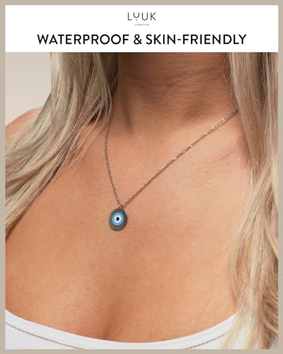 LUUK LIFESTYLE Minimalist necklace with rainbow pendant, HAPPINESS slogan card, symbol of diversity, waterproof stainless steel, gift for women, trendy, chic, silver - color: Silver, size: Evil eye