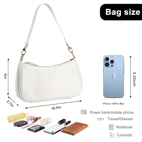 Shoulder Bag for women Crossbody Bags Retro Classic Small Hobo Purse Clutch Tote Handbags with Zipper Closure - color: White