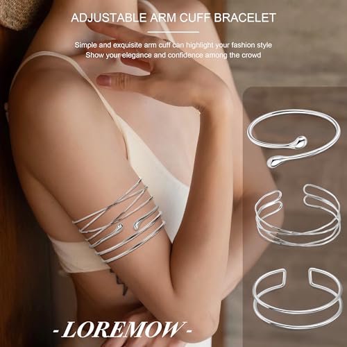 7Pcs Upper Arm Cuff for Women Gold Silver Open Arm Cuff Bracelets Adjustable Armlet Armband Minimalist Coil Swirl Arm Cuff Bracelet Jewelry - style: Silver-B