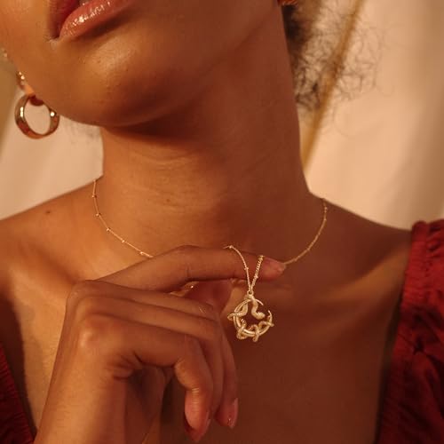 Fettero Animal Necklaces for Women 14K Gold Plated Charm Snake Necklace Elephant Bird Cat Butterfly Pendant Cute Dainty Necklace Jewelry - style: Snake Moon