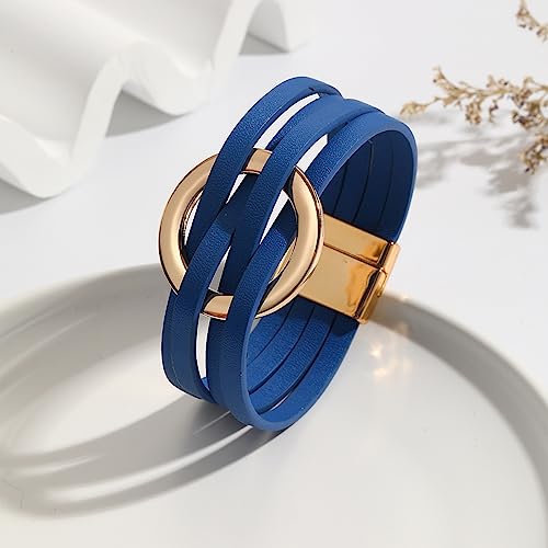 xuzhiyuan Simple Boho Circle Charm Leather Wrap Bracelet Handmade Layered Cuff Bracelets Bohemian Multi Bangle Bracelets Holiday Jewelry Gift for Women - color: Blue