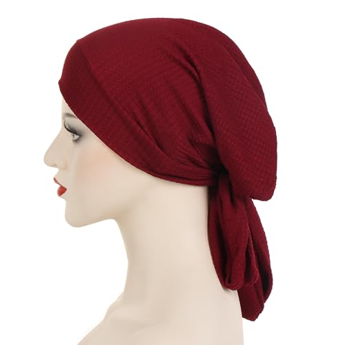 YYAOJHAO Pre Tied Bandanas Headscarf for Women - Solid Wave Chemotherapy Caps Headwrap Chemo Turban Headwear Hats - color: Wine