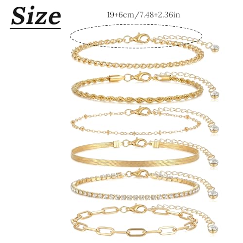 Tyqour 6PCS Ankle Bracelets for Women Gold Anklets for Women Waterproof Gold Women's Anklets Adjustable Size Dainty Summer Beach Jewelry Gift for Women Teen