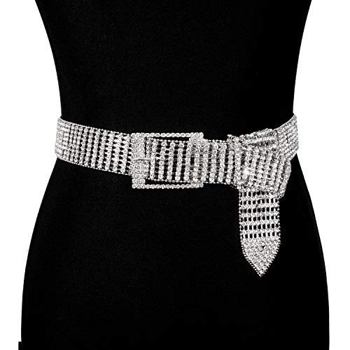 Dubulle Womens Belt Chain Leather Belts Vintage Western Adjustable Elastic Double Buckle for Cowboy Pant Dress - color: Silver