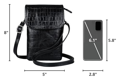 befen Genuine Leather Small Crossbody Bags for Women Cell Phone Bag Cross Body Purses,Silver Zipper - color: Black Crocodile