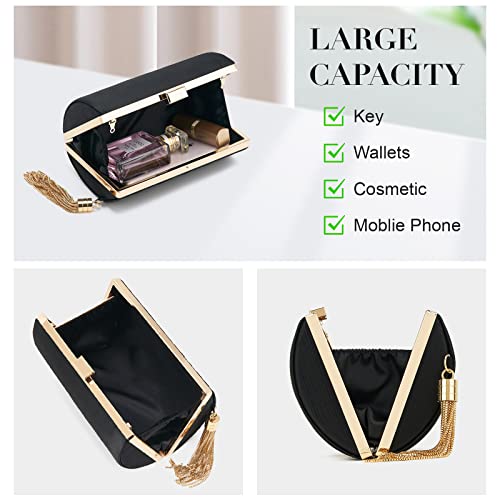 Women Clutch Bag Evening bag Fringed Evening Handbag,Lady Party Wedding Clutch Purse Chain Shoulder Cross Body Bag - color: Black