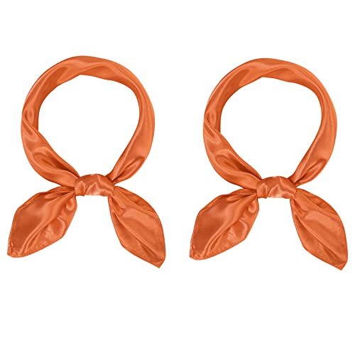 American Trends Women Silk Feeling Scarf Satin Head Scarves Square Wrap Neck Scarf Lightweight Silk Like Bandana - color: Z 2 Pack Orange