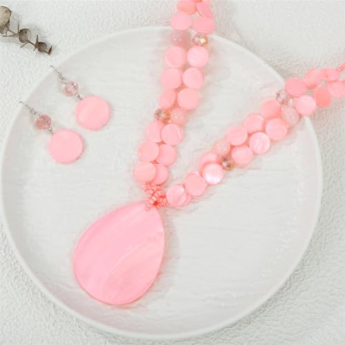 Big Teardrop Pendant Necklaces for Women Colorful Beaded Necklaces Statement Set for Holiday. - color: Pink